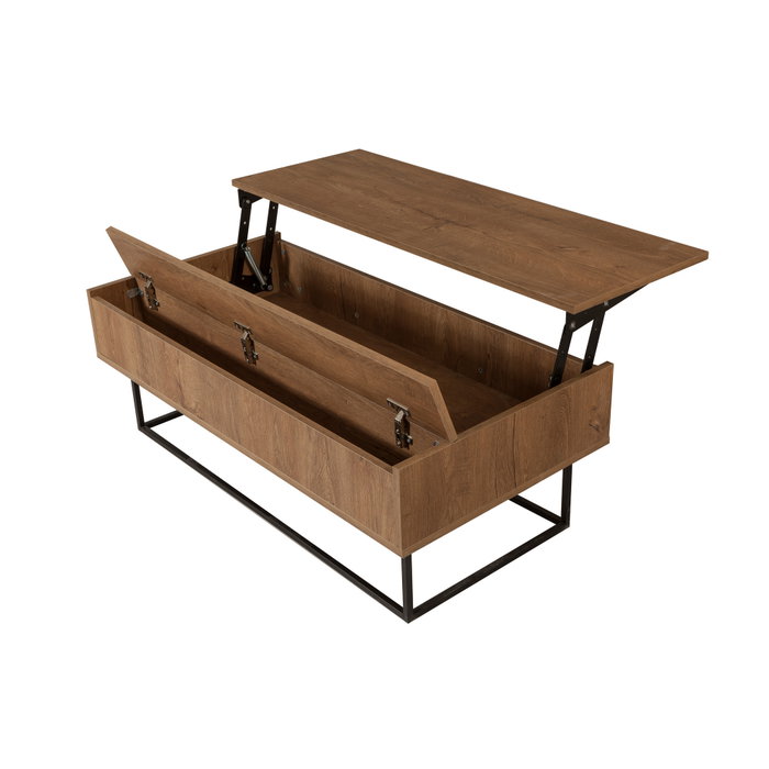 Hanah Home Mesa de Centro Multiusos 2 Niveles Industrial Nogal y Negro Tablero Melaminado Metal 120x60x43 cm